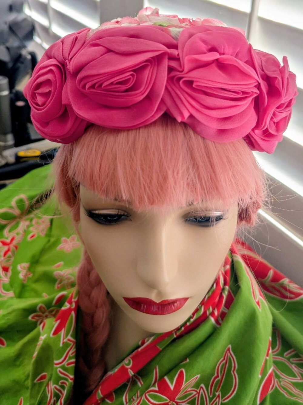 Vintage Ladies Floral Hat 1950's-60's Pink Floral Hat Rosette Hat